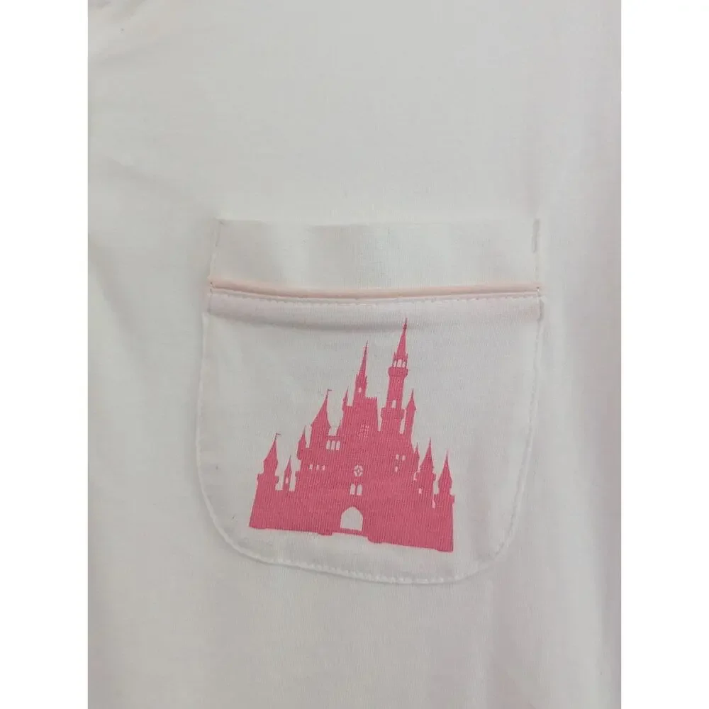 Disney Parks Women's Large White PJ Pajama Top Pink Castle Button Up - Picture 5 of 16